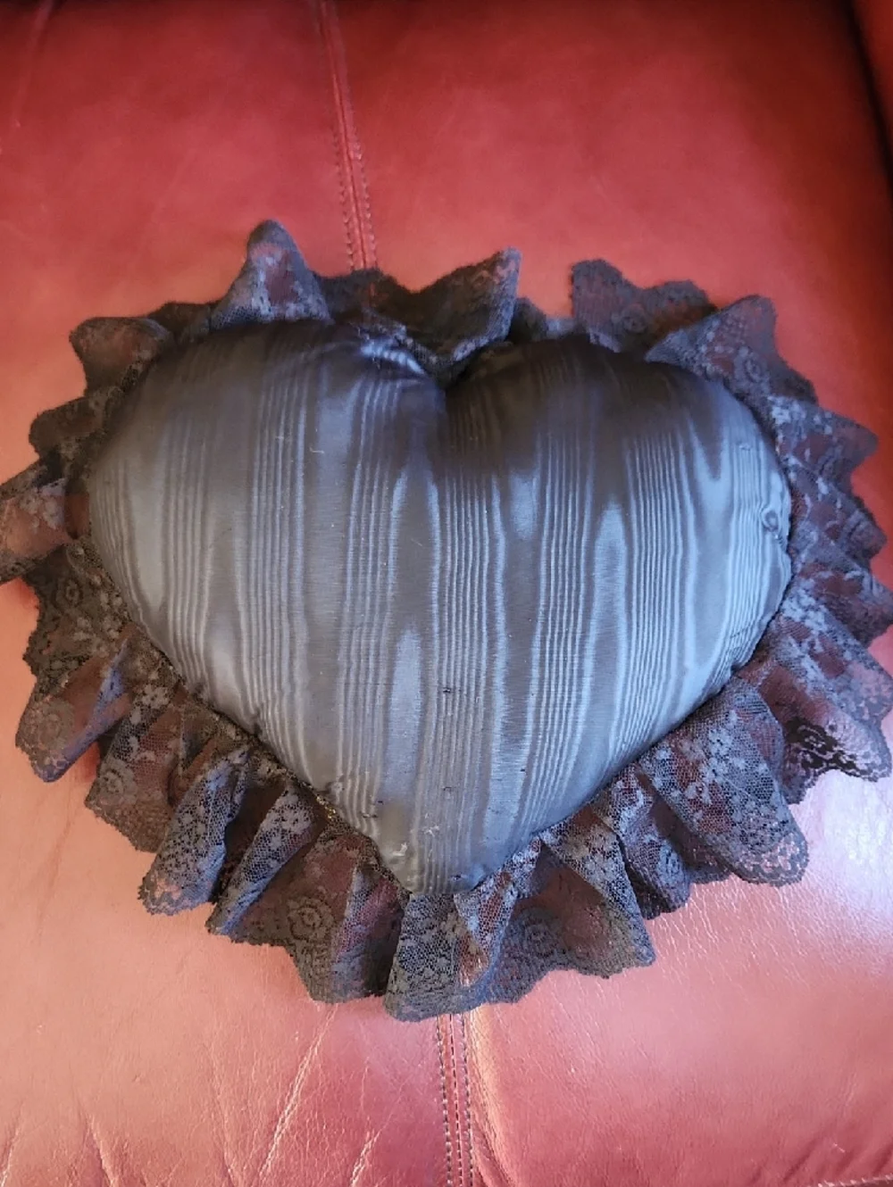 Handmade Boho Velvet Heart Pillow with  Lace Sash And Trim